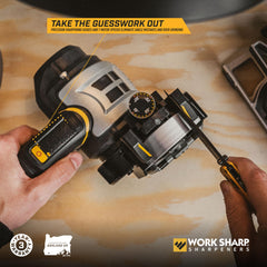 WORK SHARP Ken Onion knife sharpener showing electronic speed control for consistent sharpening