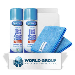World Group Glass Cleaner Foam spray on glass for streak-free shine.