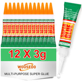WOUSEDO 12-tubes packaging showing convenient, fresh glue for on-demand repairs.