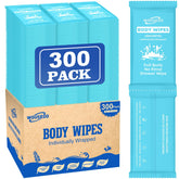WOUSEDO 300-pcs ultra-thick wipes in individual wrappers for long trips.