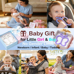Wovinda butterfly teether in hand aids grip and visual engagement.