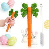 Wovinda Easter teether carrot front view with multi-texture surfaces for gum relief