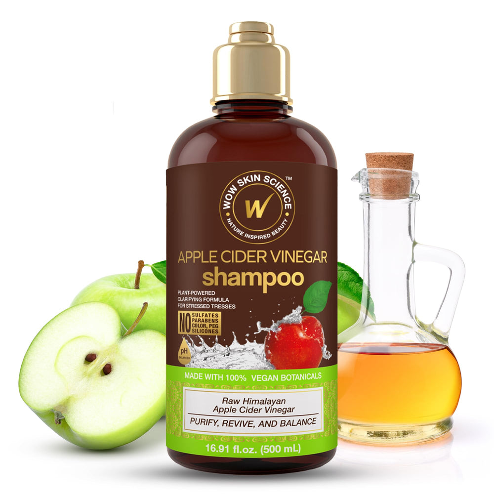 WOW Skin Science Apple Cider Vinegar Shampoo bottle promotes balanced scalp nourishment