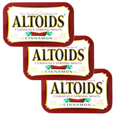 Wrigley's Altoids Cinnamon mints in a tin, a refreshing palate-cleanser for travel