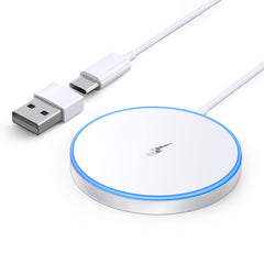 Wtuhu magnetic charger aligning with iPhone for secure charging.