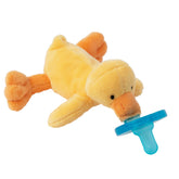 WubbaNub baby yellow duck pacifier plush grip soothes newborns.