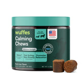 Wuffes Calming Soft Chews bottle for dogs supports calm behavior during storms.