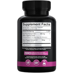 X Gold Health beet root extract capsules delivering 600 mg per serving for stamina.