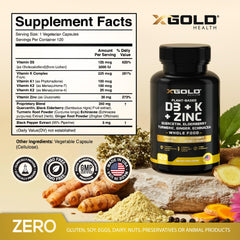 X Gold Health capsules featuring D3 and K2 in plant-based formula.