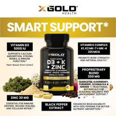 X Gold Health elderberry-turmeric-ginger blend capsules for daily wellness.