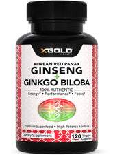 X Gold Health bottle with label highlights Korean Red Panax Ginseng for energy