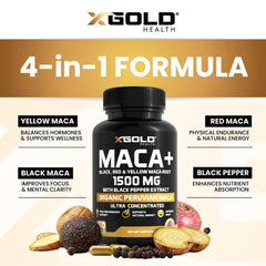 X Gold Health packaging emphasizes black pepper extract for enhanced nutrient absorption.