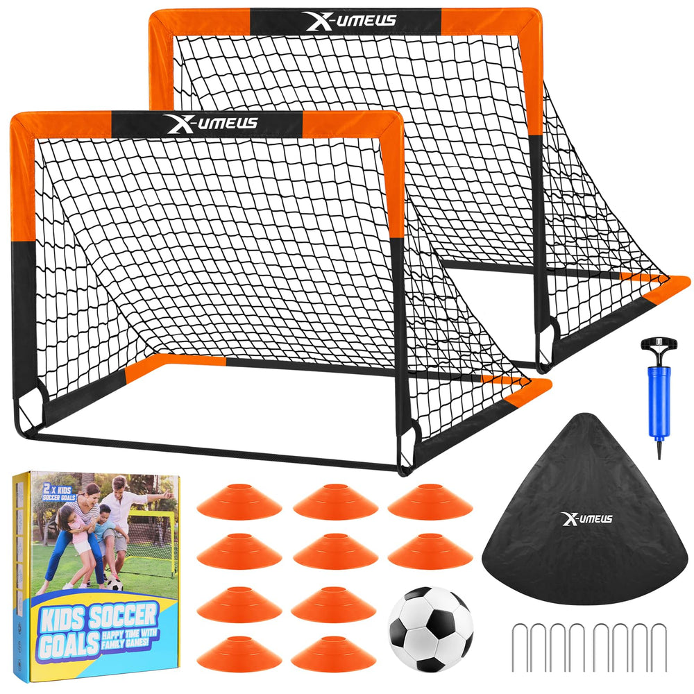 X-UMEUS kids soccer goals backyard set in action for easy outdoor play