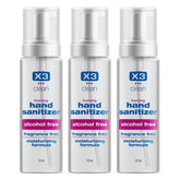 X3 Clean foaming hand sanitizer bottle front, travel-friendly, on-the-go use.