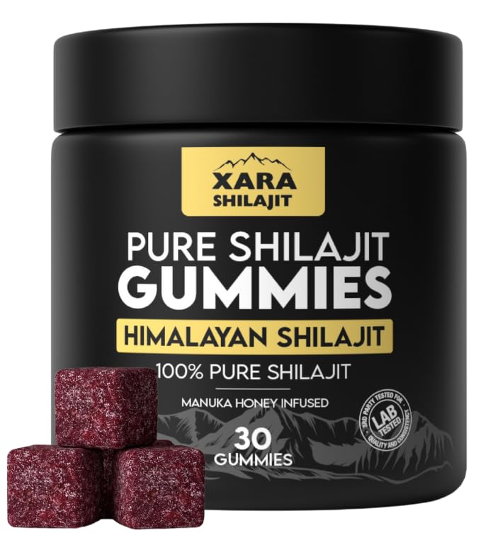 Xara Shilajit Gummies bottle front showcasing energy-boosting formula