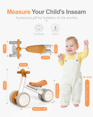 XBONFOE baby balance bike side view with adjustable seat for growing toddlers.
