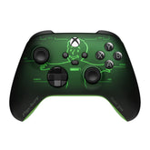 Xbox Fallout Pip-Boy Edition controller front view with Pip-Boy styling and green Vault Boy emblem.