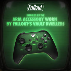 Xbox Fallout Pip-Boy Edition controller side profile showing textured grip and responsive triggers.