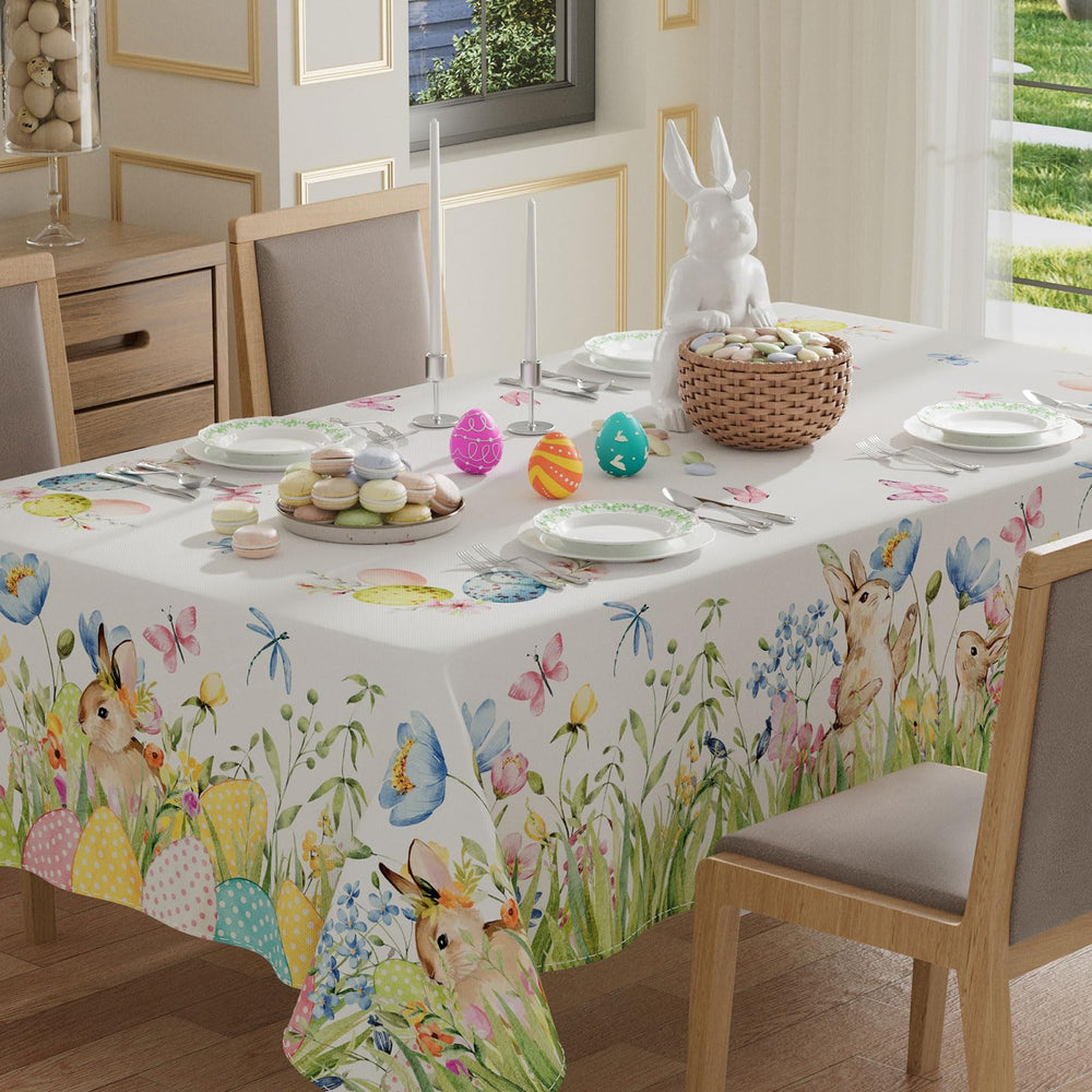 XCHI bunny eggs flower watercolor tablecloth for daily dining.