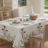 XCHI Bunny Eggs Flowers Cross tablecloth with festive Easter pattern for gatherings.