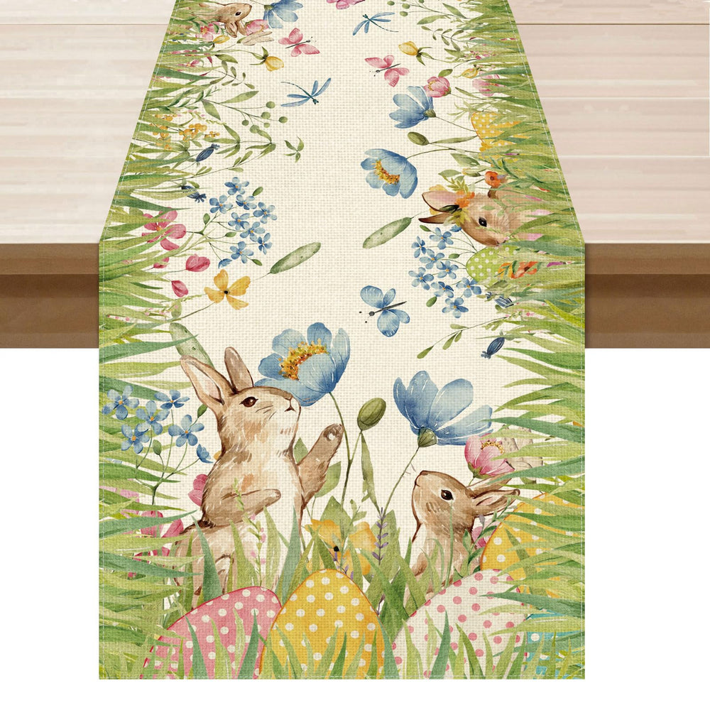 XCHI Watercolor Bunny Eggs table runner for festive Easter dining.