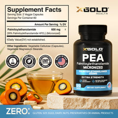 X Gold Health micronized PEA 99% capsules showcase high bioavailability
