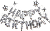 Xiangsushijie silver Happy Birthday banner foil balloon; bright wall backdrop.