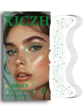 XICZH face glitter patches apply quickly for a bold green sparkle.