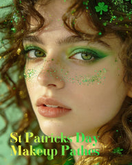 XICZH green face glitter patches on cheek create festival-ready shine.
