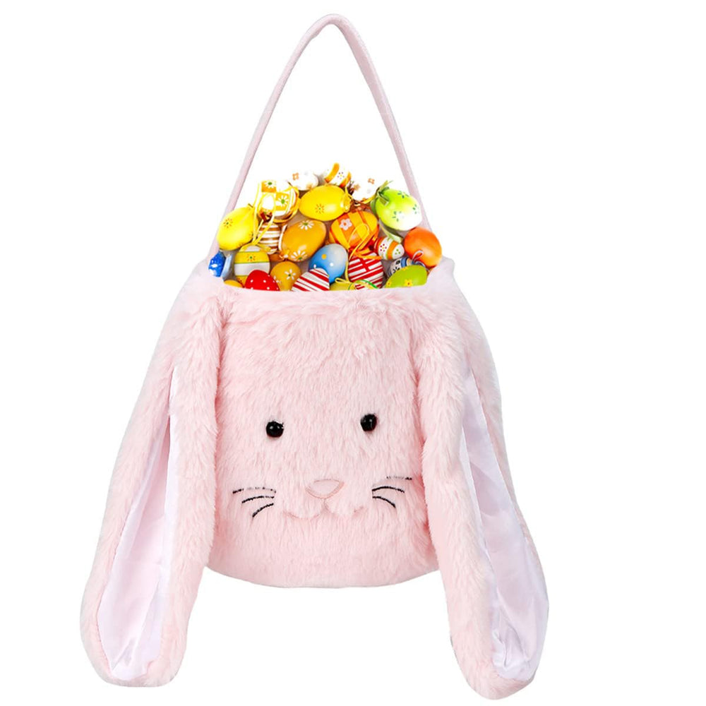 XinblueCo plush Easter bunny basket front view, perfect for collecting eggs during hunts.