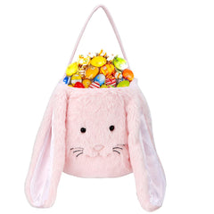 XinblueCo plush Easter bunny basket front view, perfect for collecting eggs during hunts.