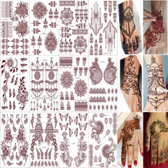 Xmasir henna tattoo sheets displaying 12 designs for quick body art