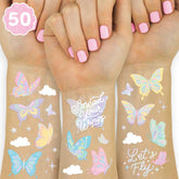 xo Fetti pastel butterfly tattoos sheet A with iridescent butterflies for festive decor