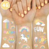 xo Fetti rainbow tattoos pack adds bright color and unicorn whimsy for party play