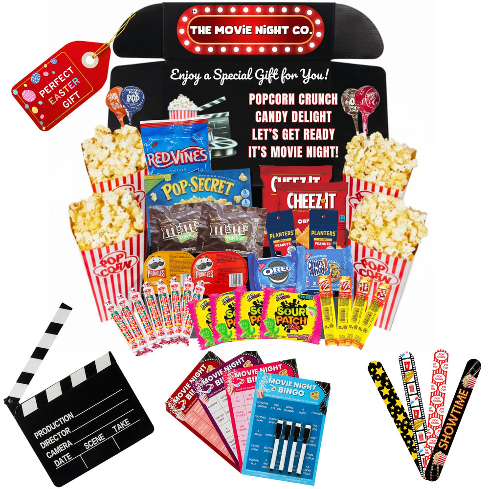 XOXO Parents Movie Night Basket with popcorn trays for easy, shared snacking at home
