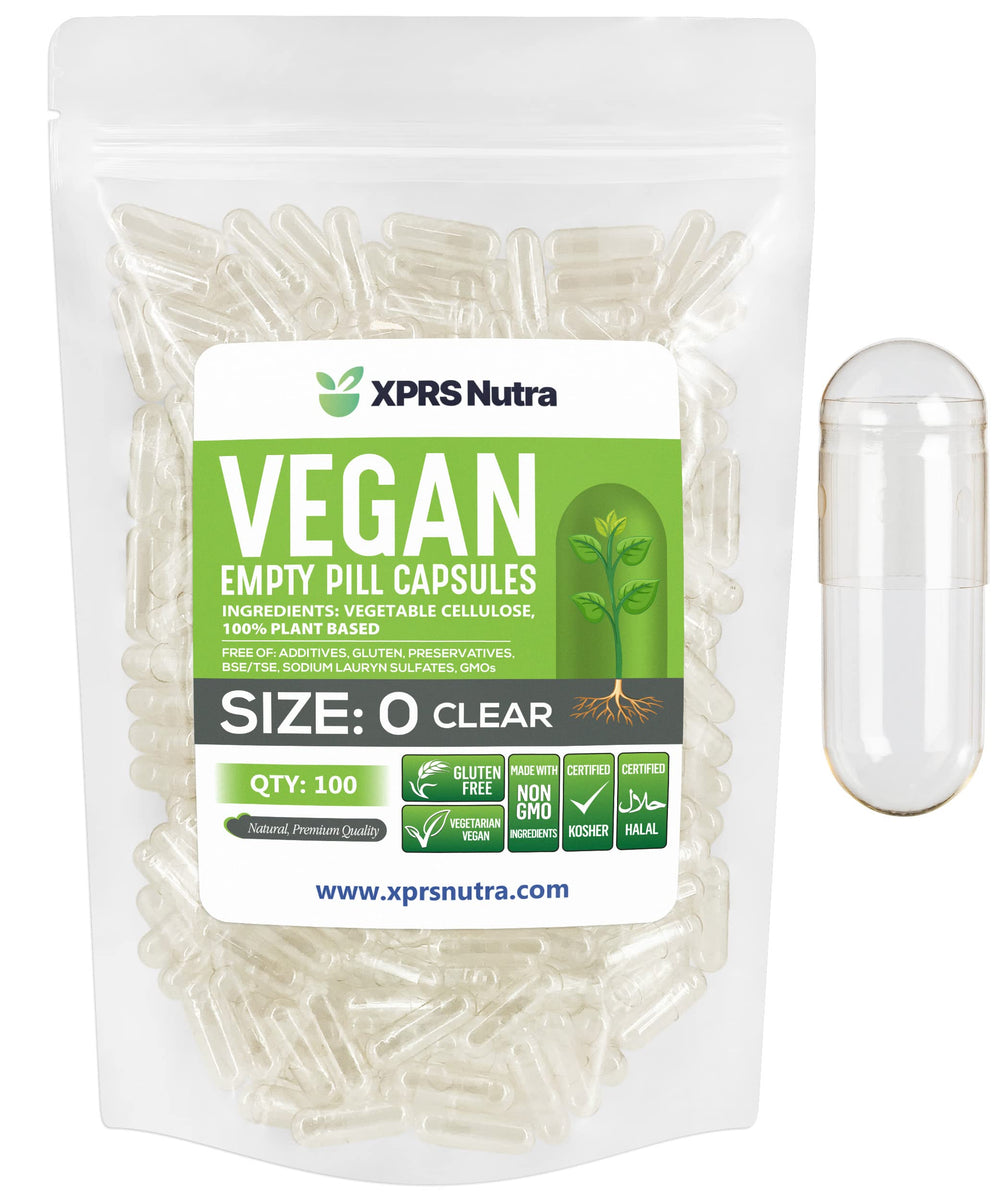 XPRS Nutra Size 0 empty capsules with clear packaging for precise filling.