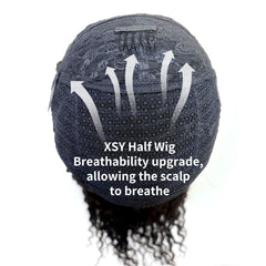 XSY deep wave half wig cap sized 21-22 inch for flexible styling.