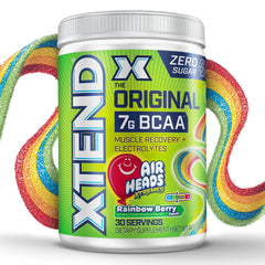 Xtend Original BCAA bottle highlighting 7g BCAAs for muscle support and hydration.