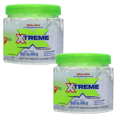 Xtreme Pro-Expert clear styling gel jar showing all-day hold in action.