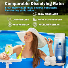 XtremepowerUS XtremeClear tabs close-up highlighting slow-dissolving action for pools