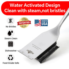 XUDAKAIXIN long-handle steam brush keeps hands away from hot grates.