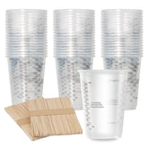 XUXU 100pcs 8oz clear measuring cups shown from the front for precise mixing.