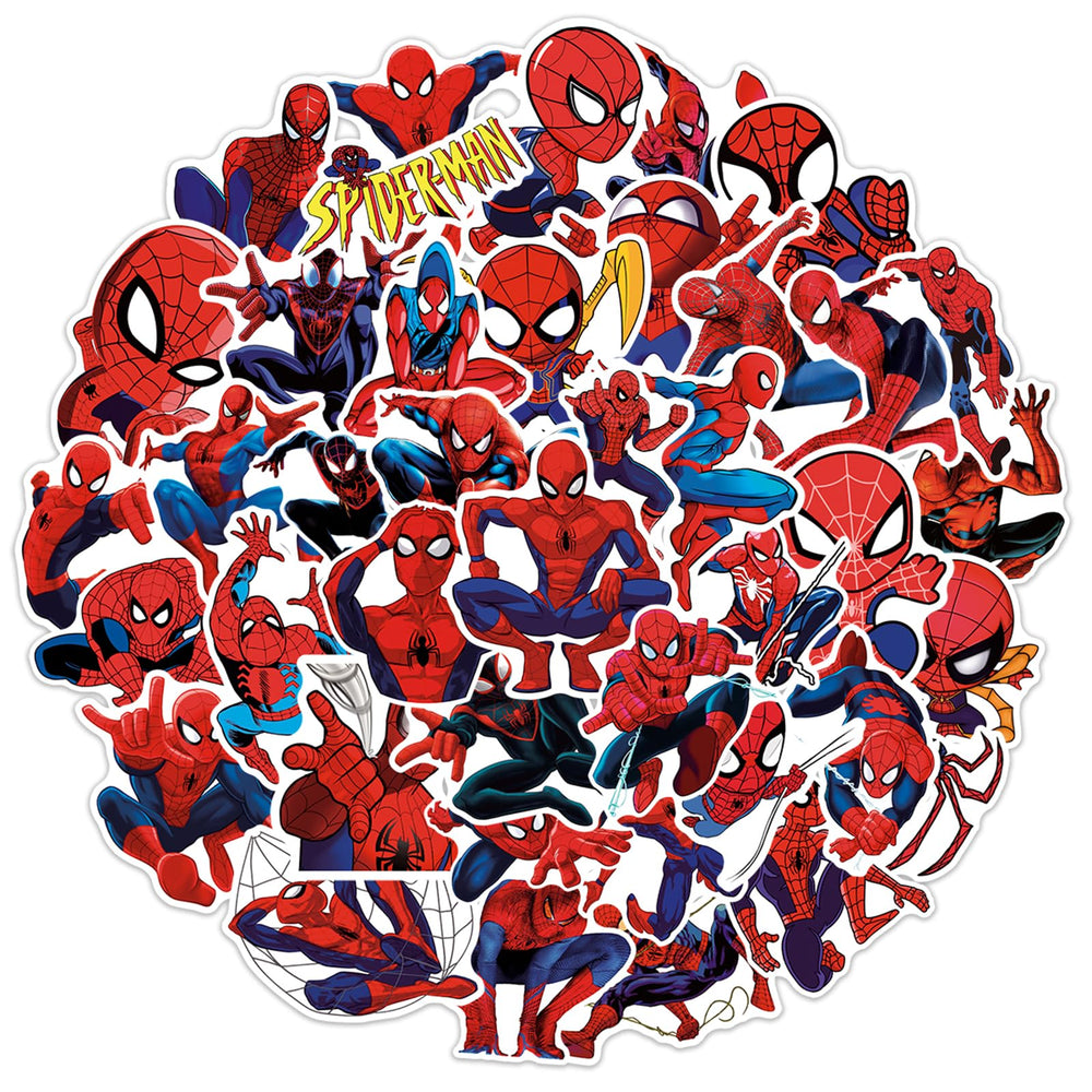 XXMML Spiderman stickers pack showing 50 pieces for versatile decorating ideas