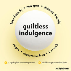 Xyloburst Lemon Mints keto-friendly label indicates vegan formulation.