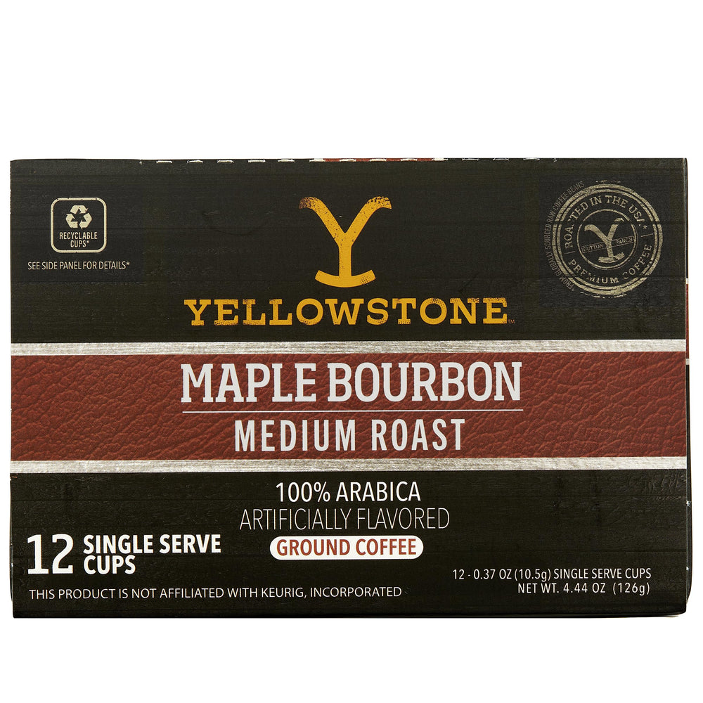 Y Yellowstone maple bourbon coffee pods for quick, single-serve mornings.