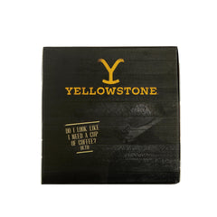 Y Yellowstone maple bourbon packaging highlights official Yellowstone merch and recyclability.