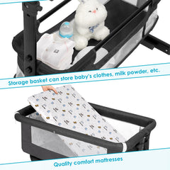 YADAQE Baby Cradle with a spacious under-storage basket for easy access to essentials.