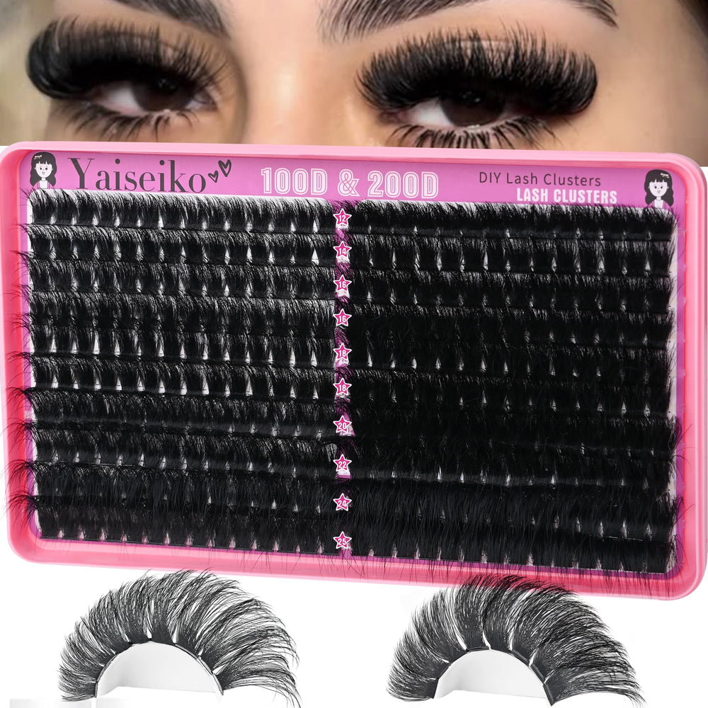 Yaiseiko lash clusters 100D-200D bulk close-up for dramatic volume at home.