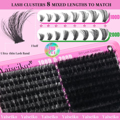 Yaiseiko D-curly lash clusters 12-25mm for bold, wispy looks.