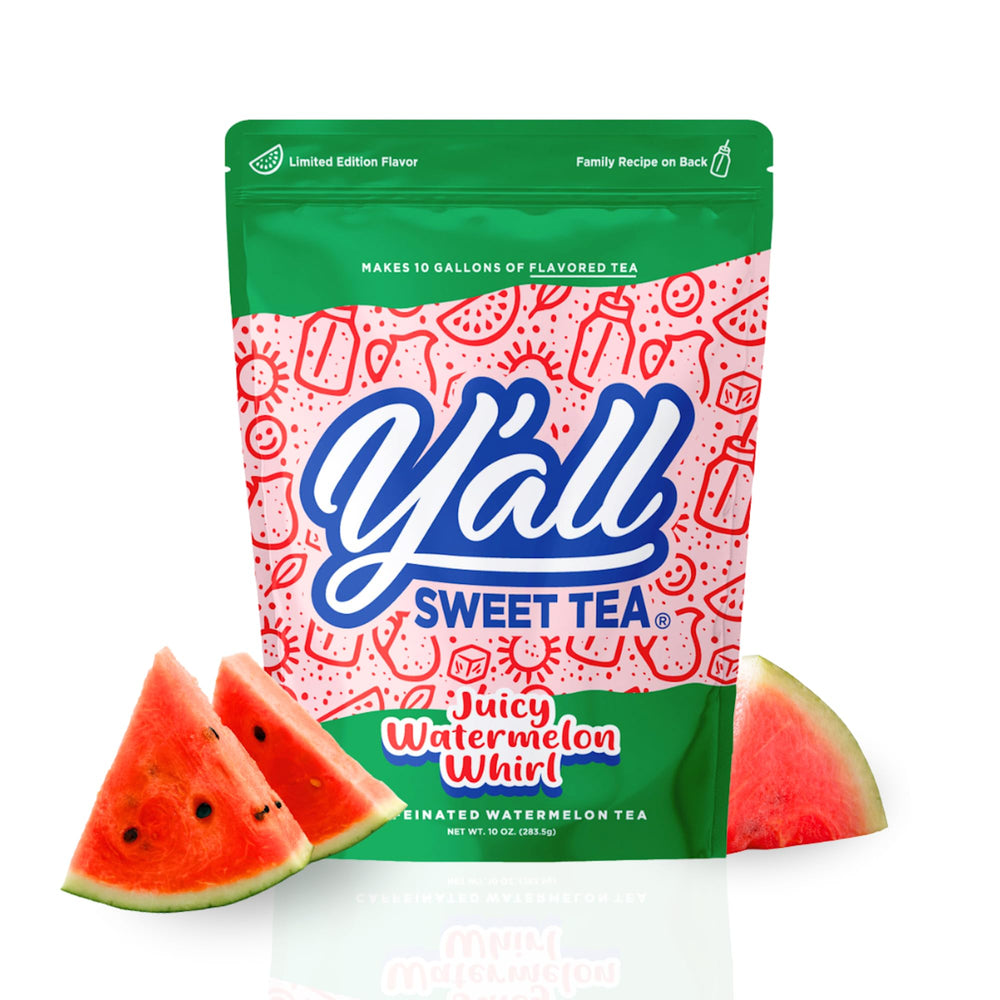 Y'all Sweet Tea Watermelon flavor tea bags ready for 1 gallon brew, ideal for entertaining.